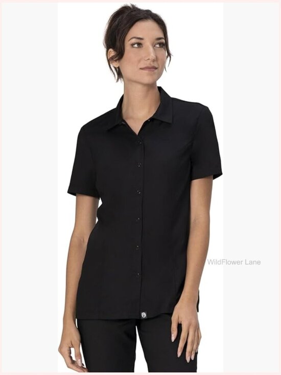 Tops - Women's Snap Front Work Shirt Short Sleeve Polyester Cotton
